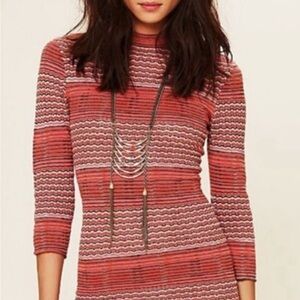 Free People Autumn Red Striped Mockneck Bodycon Dress Size S